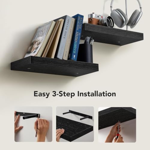 AMADA HOMEFURNISHING Floating Shelves Wall Mounted, 15 x 7 Inch Wall Shelves for Bathroom, Bedroom, Living Room, Black Shelves Set of 2 - color: Black, size: 15 inches