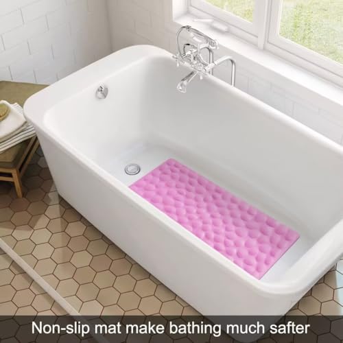 Non-Slip Bathtub Mat OTHWAY Soft Rubber Bathroom Bathmat with Strong Suction Cups (Pink, 16x31.5 inch) - color: Pink, size: 31.5" x 16" (Rectangular)