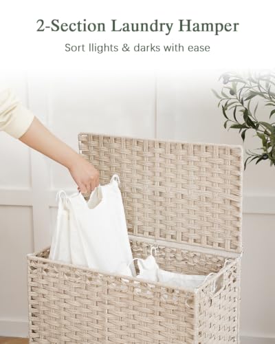SETVSON Laundry Hamper with Lid, Wicker Laundry Basket, 112 L, Light Khaki | Handwoven PE Rattan, 2 Removable Liner Bags, Metal Heightened Feet, 6 Mesh Bags, Clothes Hamper for Bathroom Bedroom - color: Light Khaki, size: 112 L - 29.6 gal