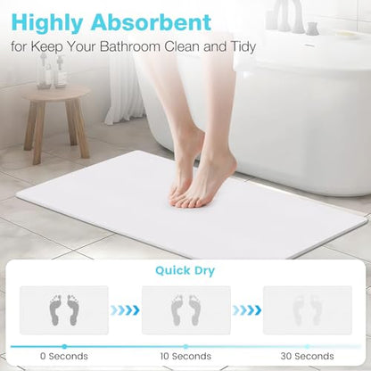 Large Diatomite Stone Bath Mat, 30" x 17" White | Premium Non-slip Natural Diatomaceous Earth Bathtub Fast Drying Mats for Bathroom Floor