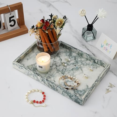 Marble Bathroom Tray,Pure Natural Vanity Tray | Marble Tray for Kitchen Counter Non-Ceramic/Non-Resin,Stone Trays 12 x 8 inch Cyan Green - color: Cyan-green