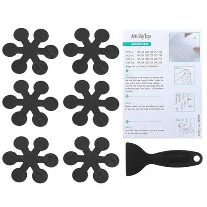 PATIKIL Bathtub Non Slip Stickers 3.15x3.15 Inch, 6 Pack Snowflake Safety Shower Floor Anti Slip Stickers with Adhesive Decals Scraper for Bath Tub Shower Floor Stair, Black - color: Black
