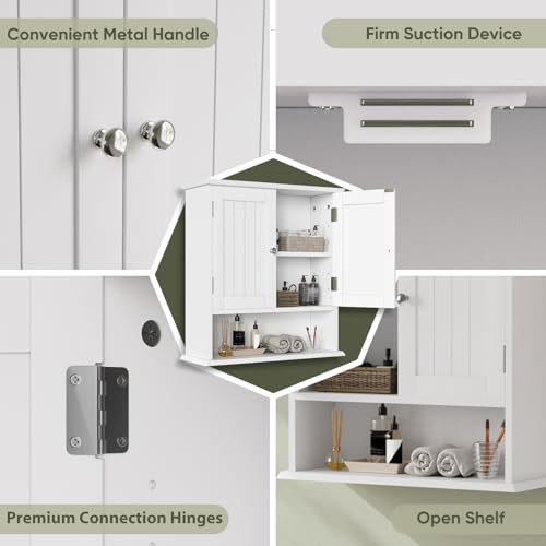 Smuxee White Bathroom Cabinet Wall Mounted, Small Bathroom Medicine Cabinet with 2 Door Adjustable Shelves, Bathroom Wall Cabinet Over Toilet for Laundry Room Kitchen - color: White Small