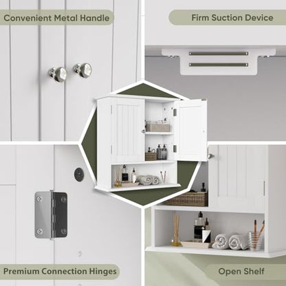 Smuxee White Bathroom Cabinet Wall Mounted, Small Bathroom Medicine Cabinet with 2 Door Adjustable Shelves, Bathroom Wall Cabinet Over Toilet for Laundry Room Kitchen - color: White Small