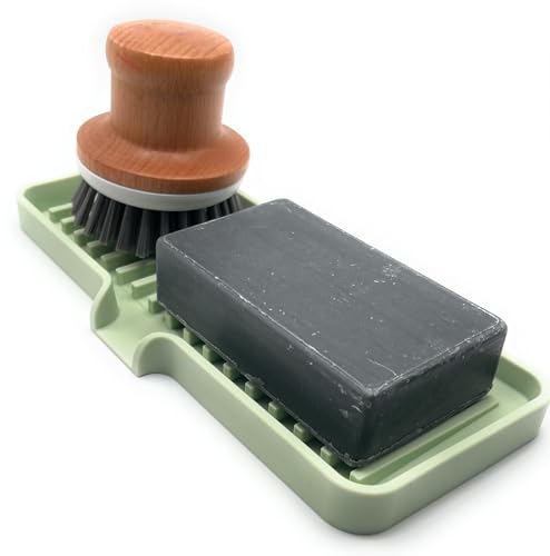 Silicone Soap Dish Tray and Sponge Holder with Drain Chute, Rectangular, Kitchen and Bathroom Sink Organizer (Pistachio, 9"x3.5") - color: Pistachio, size: (MD) 9"x3.5"