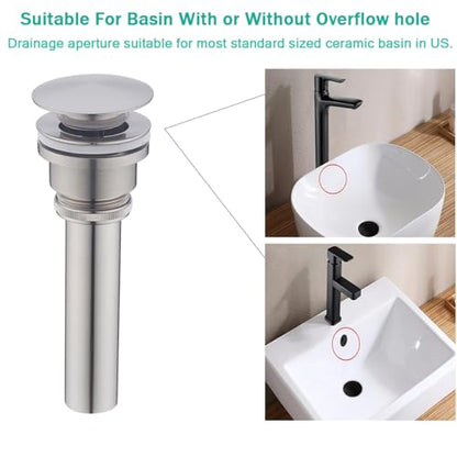 Bathroom Sink Drain With Overflow and Without Overflow Vessel Sink Lavatory Vanity Dual Use Pop Up Drain Stopper,All Metal Rustproof Brass and 304 Stainless Steel,Brushed Nickel - color: Brushed Nickel