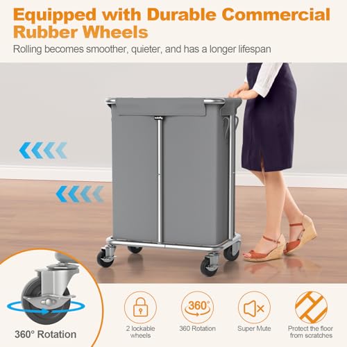 Hodonas Laundry Basket with Wheels, Rolling Laundry Hamper, 46 Gallons (170L), Removable and Machine Washable Liner, Steel Frame, Large Laundry Cart for Laundry Room, Bedroom, Bathroom, Dorm - Grey - color: Gray