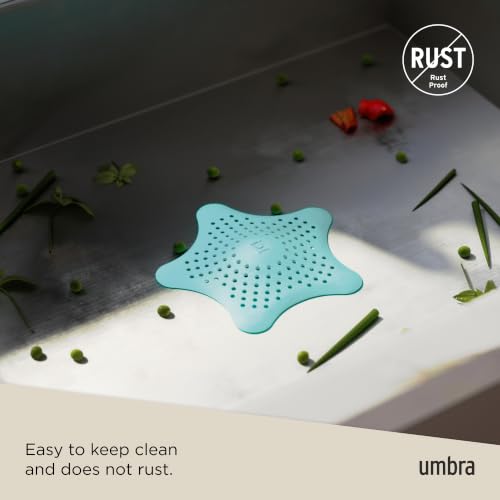 Umbra Starfish Hair Catcher, Fun Drain Cover Fits Most Standard Tub and Shower Drains, 6" Diameter, Lagoon Blue - color: Lagoon Blue