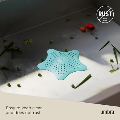 Umbra Starfish Hair Catcher, Fun Drain Cover Fits Most Standard Tub and Shower Drains, 6" Diameter, Lagoon Blue - color: Lagoon Blue