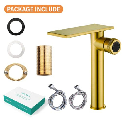 Becola Modern Brushed Gold Tall Waterfall Basin Mixer Tap with Adjustable Knobs and Two Supply Lines - color: Brushed gold, size: Tall