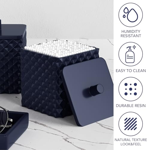 Bathroom Accessories Set Resin 6PCS, Square Toothbrush Holders Set Complete with Soap Dispenser, Vanity Tray, Tumbler, Cups and Cotton Swab Jars (Navy Diamond, Resin Bath 6 PCS) - color: Navy Diamond