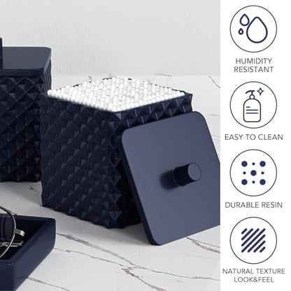 Bathroom Accessories Set Resin 6PCS, Square Toothbrush Holders Set Complete with Soap Dispenser, Vanity Tray, Tumbler, Cups and Cotton Swab Jars (Navy Diamond, Resin Bath 6 PCS) - color: Navy Diamond