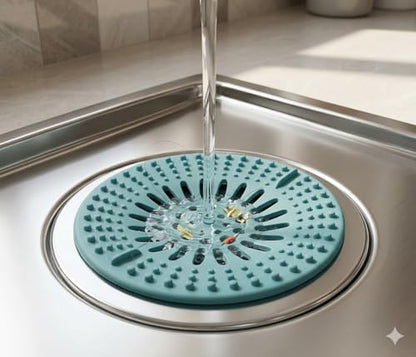 Silicone Sink Strainer Hair Catcher Set of 4 Colors - 5.3 Inch Drain Cover for Kitchen Bathroom Shower, Anti-Clogging Drain Protector with Suction Cups, BPA-Free, Blue Green Gray