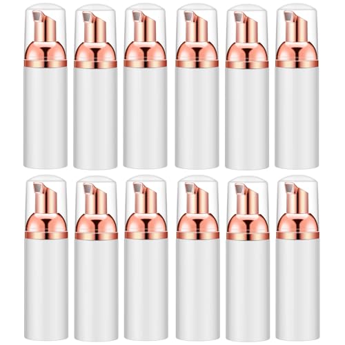 Lil Ray 2 Oz Empty White Foam Pump Bottle, Foamer Soap Dispenser for Lash Shampoo, Hand Soap, Foaming Cleaner(Rose Gold Pump, 12 PCS) - color: Rose Gold