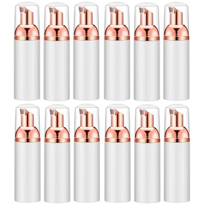 Lil Ray 2 Oz Empty White Foam Pump Bottle, Foamer Soap Dispenser for Lash Shampoo, Hand Soap, Foaming Cleaner(Rose Gold Pump, 12 PCS) - color: Rose Gold
