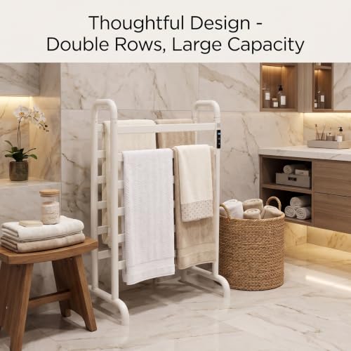 Heated Towel Rack,Freestanding Space Aluminum Towel Warmer Rack for Bathroom Dual-Row Electric Towel Warmer Rack with Intelligent Touch Screen Timer