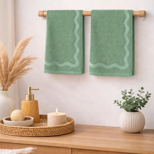 MONDAY MOOSE Scalloped Decorative Hand Towels, 2-Pack Soft Cotton with Wavy Embossed Design for Bathroom, Kitchen or Spa (16x28 inch, Sage) - color: Sage, size: 16x28 inch (Embossed Wavy, Hand Towels)