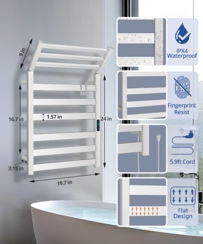 WiFi Heated Towel Rack Wall Mounted, Electric Towel Warmer, Brushed Nickel | WiFi App Remote, Foldable Space-Saving Bracket, Child Lock, 5 Temp Levels, 1–24H Timer, LED Display, Stainless Steel, Plug-in - color: Brushed Nickel
