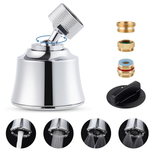 4 Modes Kitchen Sink Faucet Head Aerator, Big Angle Swivel, Silver Chrome | Faucet Sprayer Attachment with 2 Ball Joint, 55/64-27UNS Famale Thread, Male Thread Adapter Included - color: Chrome, style: with 2 joint balls