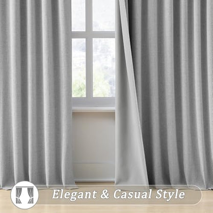 RAIN CITY Grey Linen Blackout Curtains 84 Inches Long 50 x 84 2 Panels | 100% Block Out Room Darkening Textured Curtain for Bedroom Living Room Thermal Back Tab Pocket Curtains with Hooks - color: Grey, size: 50"W x 84"L (Pack of 2)
