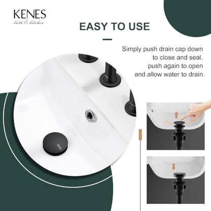 KENES Pop Up Bathroom Sink Drain with Overflow, Matte Black Pop Up Drain Stopper Anti Clog Pop Up Drain Stopper Lavatory Bathroom Vanity Sink Drain - color: Matte Black, size: Big Pop up Cap (With Overflow)