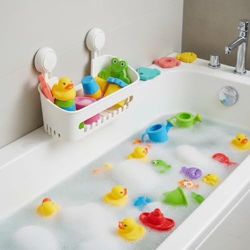 Bath Toy Storage Organizer,Kids Bathtub Toy Holder with Drain Holes,Shower Caddy for Bathtub,No Drilling Shower Caddy Suction Cup,Waterproof Storage Basket for Bathroom,Kitchen