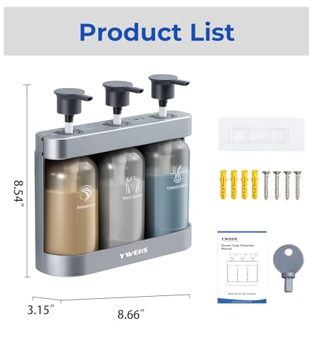 Shampoo and Conditioner Dispenser Shower Soap Dispenser 3 Chamber No Drill Shampoo Dispense for Shower Wall Mounted Shower Shampoo Dispenser 3 Chamber for Bathroom Hotel 3 * 13.37 fl.oz Sliver - color: Sliver-3