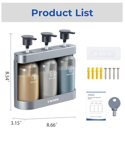 Shampoo and Conditioner Dispenser Shower Soap Dispenser 3 Chamber No Drill Shampoo Dispense for Shower Wall Mounted Shower Shampoo Dispenser 3 Chamber for Bathroom Hotel 3 * 13.37 fl.oz Sliver - color: Sliver-3