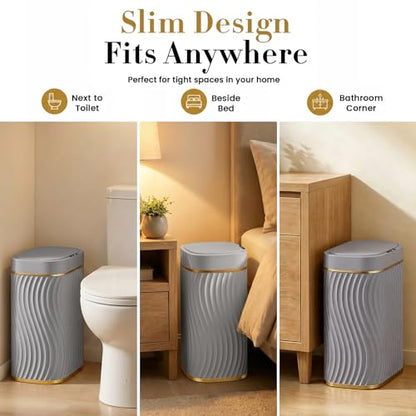 Ogikey Bathroom Small Trash Can with Automatic Touchless Lid, 2.6 Gallon Smart Garbage Can Narrow Waterproof Trash Bin for Bedroom, Office, Living Room - color: 2.6 gallon-Grey