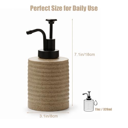 Ceramic Soap Dispenser, Matte Stoneware, Fixed Spout Pump, Modern Minimal Style, for Bathroom and Kitchen Countertop