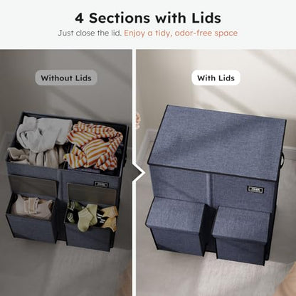 SOLEDI 180L Double Laundry Hamper with Lid and 2 Side Pockets, Dual Hamper | 2 Section Laundry Basket, Removable & Washable Laundry Bags, 180L Large Capacity, for Bedroom, Bathroom, Laundry Room, Dorm - color: Navy Blue