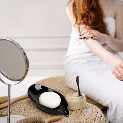 Soap Dish, Self Draining Soap Holder, Leaf Shape Ceramic Bar Soap Holder Drain Soap Dishes for Bathroom Sink Kitchen, Easy to Clean, Keeps Soap Dry, Black, ANTIS'S HOME - color: Black-1pcs-enhanced Draining