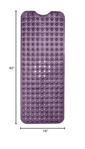 ENKOSI Non-Slip Bath & Shower Mat 40x16 Extra Long, Suction & Drain Holes | Purple color; Durable PVC; 40x16 in, Purple - color: Purple