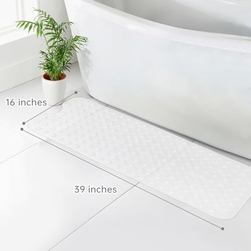 Wirhao Bathtub Mat Non Slip Shower Mat 39×16 Inches Bath Mat for Tub Machine Washable Tub Mat Large for Bathroom with Suction Cups and Drain Holes Clear - color: Clear