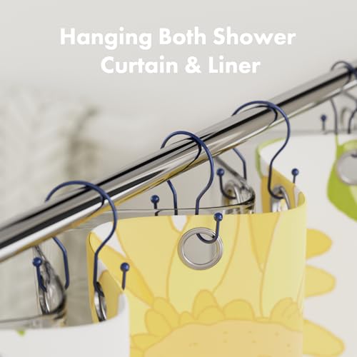 AmazerBath Shower Curtain Hooks Blue Shower Curtain Rings, Simple Double Hook Shower Curtain Hooks Rust Proof, Smooth Sturdy Metal Shower Hooks for Shower Curtain Rod, 12 Pcs Shower Rod Hooks - color: Navy Blue, style: Minimalist - Double Shower Hooks