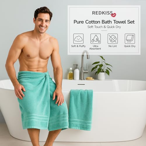REDKISS Teal Towels Set 6 Piece Cotton Towel Sets with 2 Bath Towels, 2 Hand, 2 Washcloths, 650GSM Hotel Quality, Soft, Highly Absorbent Towels for Bathroom Gym, Ideal Everyday Use - color: Turquoise