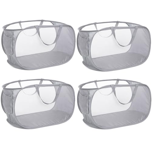 4 Pack Collapsible Laundry Baskets, Foldable Laundry Basket with Pocket, Durable Pop Up Hampers, Reinforced Handles Dirty Clothes Hamper for Laundry, Bedroom, Bathroom, Dorm, Travel or Camping Grey - color: 4 x Gray