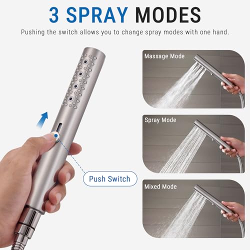 G-Promise All Metal 3-Function Handheld Shower Wand | All Metal, Built to Last, Easy Install, with On/Off Switch Holder, Extra Long Hose, Modern Upgrade - color: Brushed Nickel, style: Round