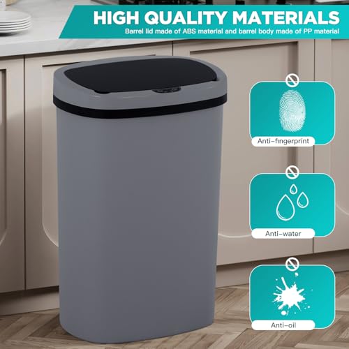 PayLessHere | 13 Gallon Plastic Trash Can | Gray | Automatic Touchless Lid with Motion Sensor | Kitchen Garbage Can with Waterproof Design | for Home, Office, Bathroom | Pack of 1 - color: Gray