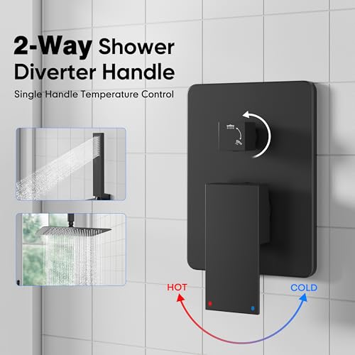 esnbia Shower System, Bathroom 12 Inches Rain Shower Head with Handheld Combo Set, Ceiling Mounted High Pressure Rainfall Dual Shower Head System, Shower Faucet Set with Valve and Trim, Matte Black - color: Matte Black, size: 12 Inch