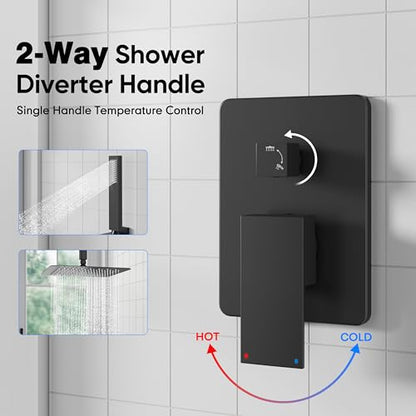 esnbia Shower System, Bathroom 12 Inches Rain Shower Head with Handheld Combo Set, Ceiling Mounted High Pressure Rainfall Dual Shower Head System, Shower Faucet Set with Valve and Trim, Matte Black - color: Matte Black, size: 12 Inch