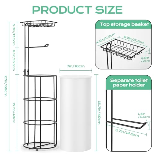 Toilet Paper Holder Stand and Tissue Paper Roll Dispenser with Basket for Bathroom Storage Holds Reserve, Black