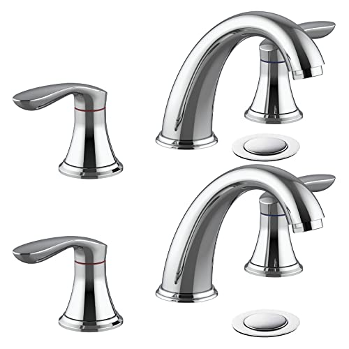 Bathroom Sink Faucet, Faucet for Bathroom Sink, Widespread Chrome Bathroom Faucet 3 Hole with Plastic Pop Up Drain and cUPC Lead-Free Hose - (Chrome 2 Packs) - color: Chrome, size: 8 inch 2 packs