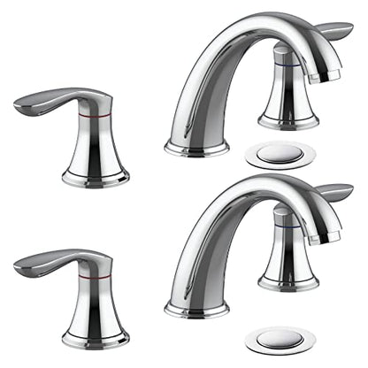 Bathroom Sink Faucet, Faucet for Bathroom Sink, Widespread Chrome Bathroom Faucet 3 Hole with Plastic Pop Up Drain and cUPC Lead-Free Hose - (Chrome 2 Packs) - color: Chrome, size: 8 inch 2 packs
