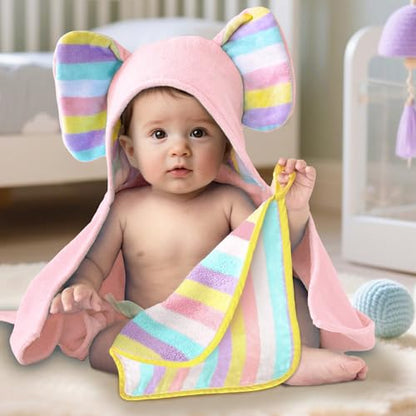 VOOVA & MOVAS Pink Infant Bath Towels, Organic 100% Cotton,33"X31.5" - color: Pink Elephant, size: 33 x 31.5 inches