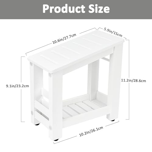 White Bamboo Shower Foot Rest for Shaving Legs, Water-Resistant Pedicure Foot Stool with Lower Storage Shelf, Compact Bathroom Shaving Step for Shower and Bath - color: White