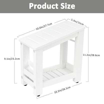 White Bamboo Shower Foot Rest for Shaving Legs, Water-Resistant Pedicure Foot Stool with Lower Storage Shelf, Compact Bathroom Shaving Step for Shower and Bath - color: White