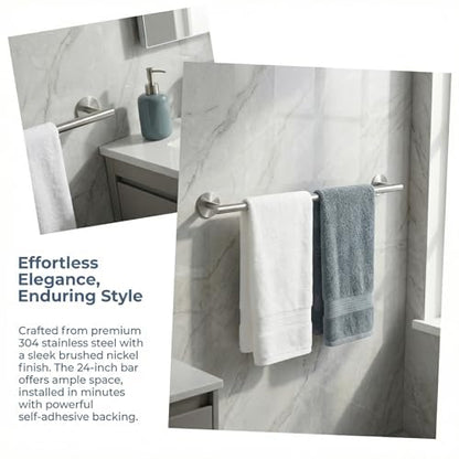 Brushed Nickel 24 Inch Self Adhesive Towel Bar for Bathroom &Shower - color: Brushed Nickel, size: 23.6 Inch