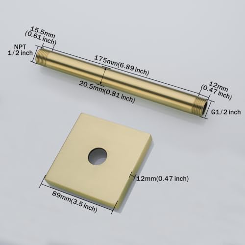 RANDOM Straight Shower Arm with Flange,Gold 8 Inches Ceiling Mount Shower Head Extension Arm,Brushed Gold.RD-91038-8BG-SQ - color: 8″ Brushed Gold(Square Flange)