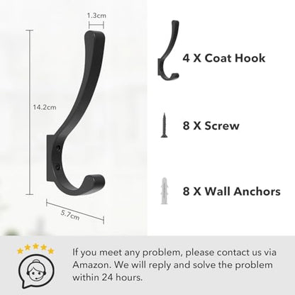 saffruff 8-Pack Wall Mount Coat Hooks, Heavy Duty Metal Hooks for Hanging Clothes, Backpack, Bag,Towel & Jacket, Strong 30 lbs Hold Closet Hanger, Black - size: 8 Pack
